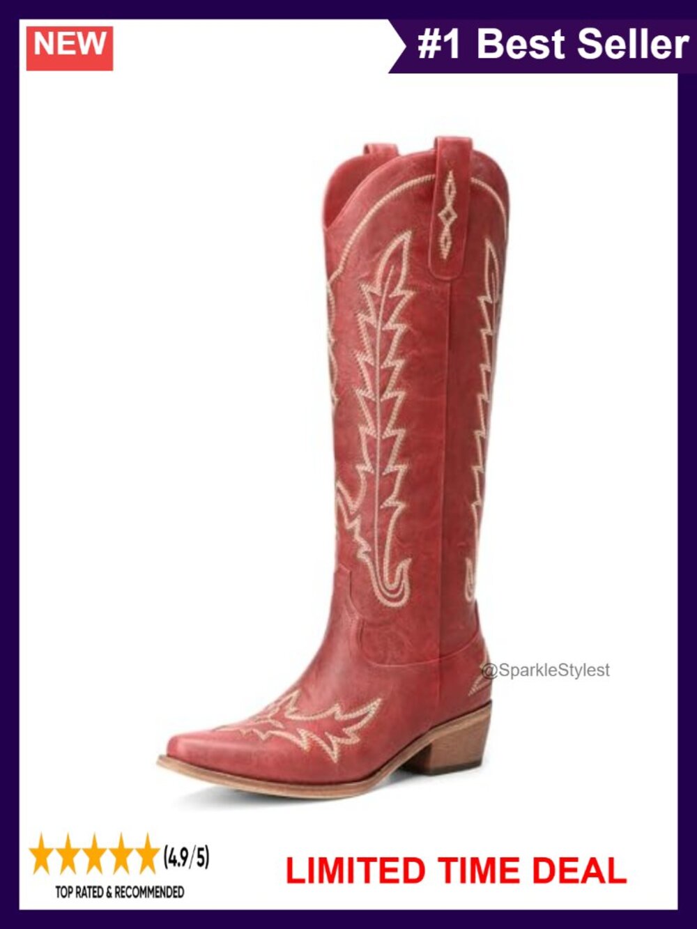 Women's Knee High Cowboy Boots Pointed Toe Chunky Heel Pull On Western